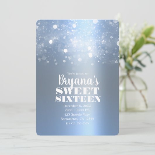 Invitation Hiver Icy Bleu Argent Éclairage doux 16 (Debout devant)