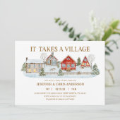 Invitation Hiver Il faut un Baby shower de village (Debout devant)