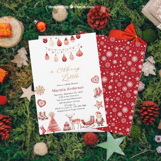 Invitation Hiver Joyeux Noël Aquarelle Baby shower