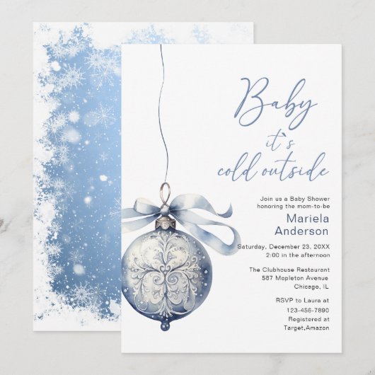 Invitation Hiver Joyeux Noël Aquarelle Baby shower maman- (Devant / Derrière)