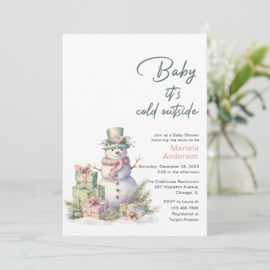 Invitation Hiver Joyeux Noël Snowman Aquarelle Baby Sho (Debout devant)