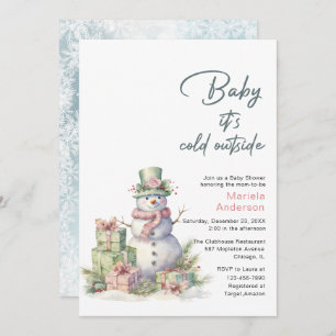 Invitation Hiver Joyeux Noël Snowman Aquarelle Baby Sho