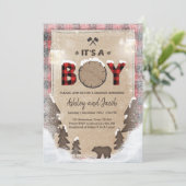 Invitation Hiver Lumberjack Baby shower Russe garçon Plaid (Debout devant)