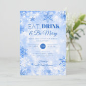 Invitation Hiver "Mangez et buvez" Marine Bleue Fête Noël (Debout devant)