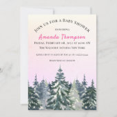 Invitation Hiver Matin Forêt Aquarelle Pink Pine Tree (Devant)