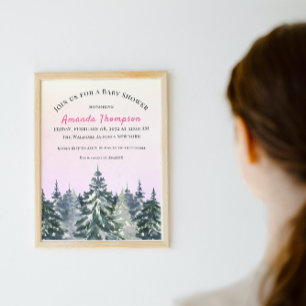 Invitation Hiver Matin Forêt Aquarelle Pink Pine Tree
