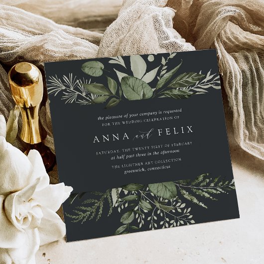 Invitation Hiver Meadow | Mariage de cadre végétal vert