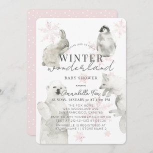 Invitation Hiver Merveilles Pays Arctique Animaux Fille Baby