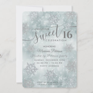 Invitation Hiver merveilleux bleu poussiéreux bokeh doux 16