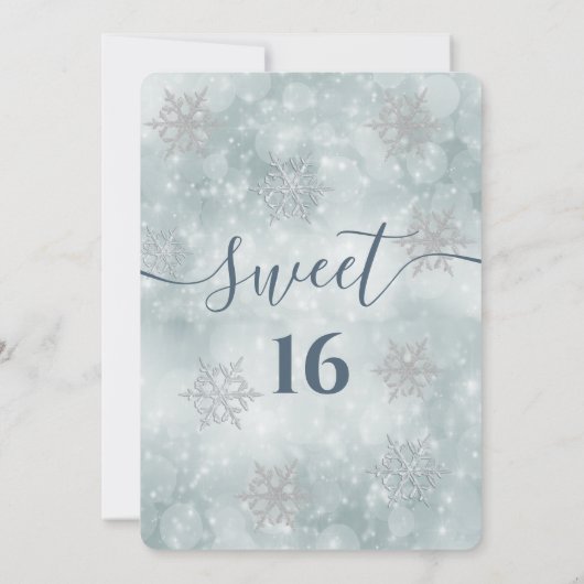 Invitation Hiver merveilleux bleu poussiéreux bokeh doux 16 (Dos)