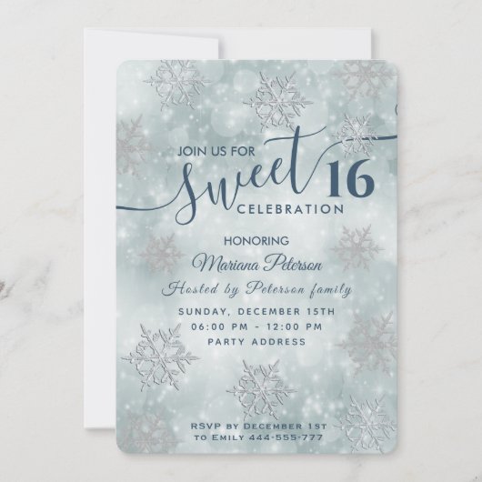 Invitation Hiver merveilleux bleu poussiéreux bokeh doux 16 i (Devant)