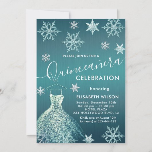Invitation Hiver merveilleux flocons de neige Quinceañera (Devant)