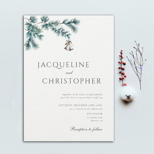 Invitation Hiver Minimaliste Pine Élégant Mariage Chic cloche