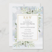 Invitation Hiver Monogramme or Verdure Couples Baby shower (Devant)