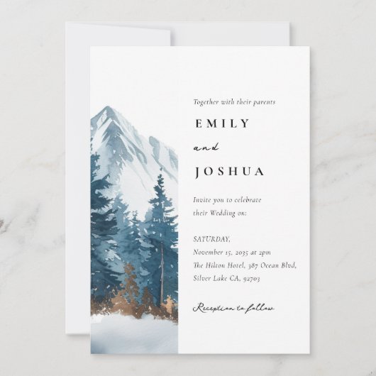Invitation Hiver Montagnes Pine Tree Mariage (Devant)