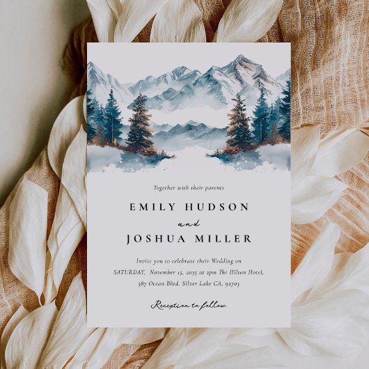 Invitation Hiver Montagnes Pine Tree Mariage