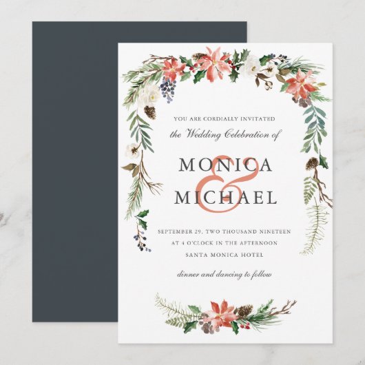 Invitation Hiver mystique | Floral Garland Mariage (Devant / Derrière)