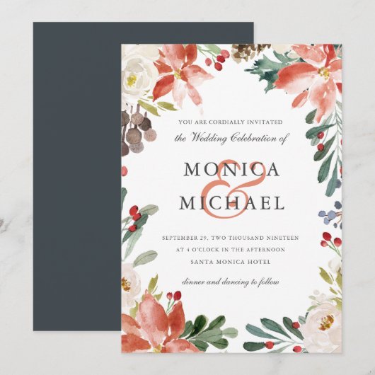 Invitation Hiver mystique | Mariage de cadre floral (Devant / Derrière)