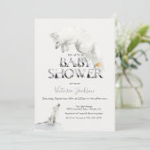 Invitation Hiver Neige Artic White Fox baby shower (Debout devant)