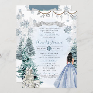 Invitation Hiver Neige Bleue Noël Vacances Quinceañera