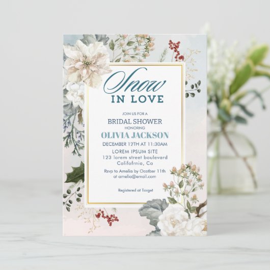 Invitation Hiver neige bleue poussiéreuse en amour Douche nup (Debout devant)