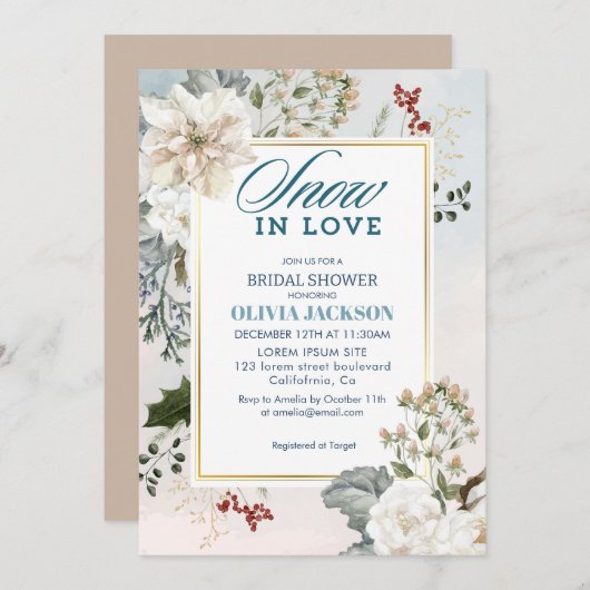 Invitation Hiver neige bleue poussiéreuse en amour Douche nup (Devant / Derrière)