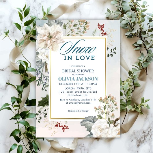 Invitation Hiver neige bleue poussiéreuse en amour Douche nup
