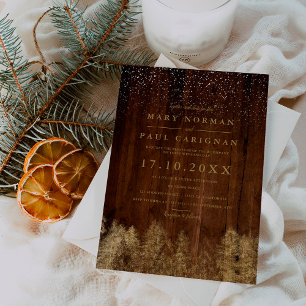 Invitation Hiver neige bois pinède forêt mariage