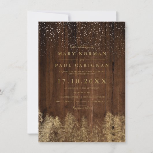 Invitation Hiver neige bois pinède forêt mariage (Devant)