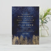 Invitation Hiver neige marine pins bleus mariage de forêt (Debout devant)