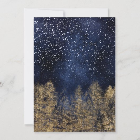 Invitation Hiver neige marine pins bleus mariage de forêt (Dos)