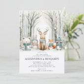 Invitation Hiver Neige mûre Bois Animaux Baby shower de lit (Debout devant)