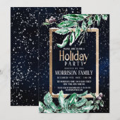 Invitation Hiver Neige Or Marine Levier Aquarelle Vacances (Devant / Derrière)