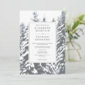 Invitation Hiver neige pins forêt photo chic mariage (Debout devant)