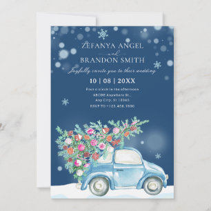 Invitation Hiver neige voiture de Noël mariage