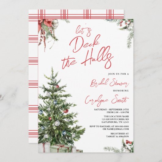 Invitation Hiver, Noël Deck the Halls Fête des mariées (Devant / Derrière)