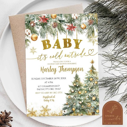 Invitation Hiver Noël froid Baby shower de vacances florales