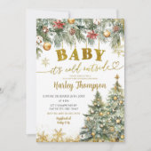 Invitation Hiver Noël froid Baby shower de vacances florales (Devant)