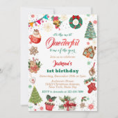 Invitation Hiver Noël magnifique 1er anniversaire fête (Devant)