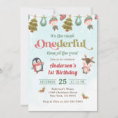 Invitation Hiver Noël magnifique 1er anniversaire fête (Devant)