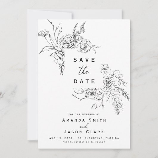 Invitation Hiver noir et blanc Enregistrer la date Mariage (Devant)