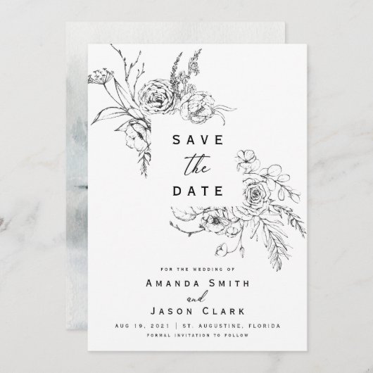 Invitation Hiver noir et blanc Enregistrer la date Mariage (Devant / Derrière)