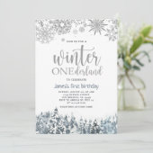 Invitation Hiver Onderland Silver Snowflakes 1er anniversaire (Debout devant)