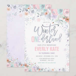 Invitation Hiver ONE derland 1er anniversaire Argent Lilac ro