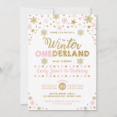 Invitation Hiver ONE derland 1er anniversaire Fête Pink Gold (Devant)