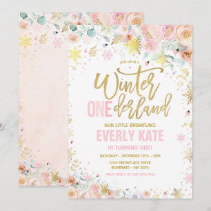 Invitation Hiver ONE derland 1er anniversaire Gold Peach rose