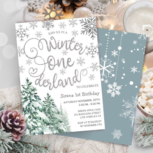 Invitation Hiver ONE derland 1er anniversaire Neige Forêt d'h