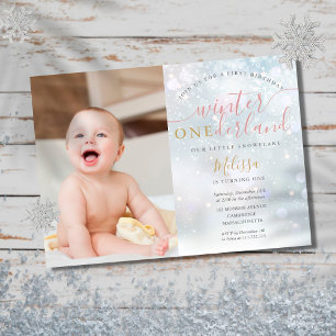 Invitation Hiver ONE derland 1er anniversaire Photo rose et o