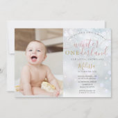 Invitation Hiver ONE derland 1er anniversaire Photo rose et o (Devant)