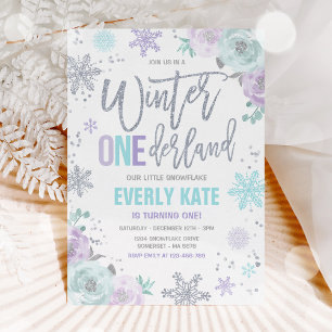 Invitation Hiver ONE derland 1er anniversaire Silver Lilac Pu